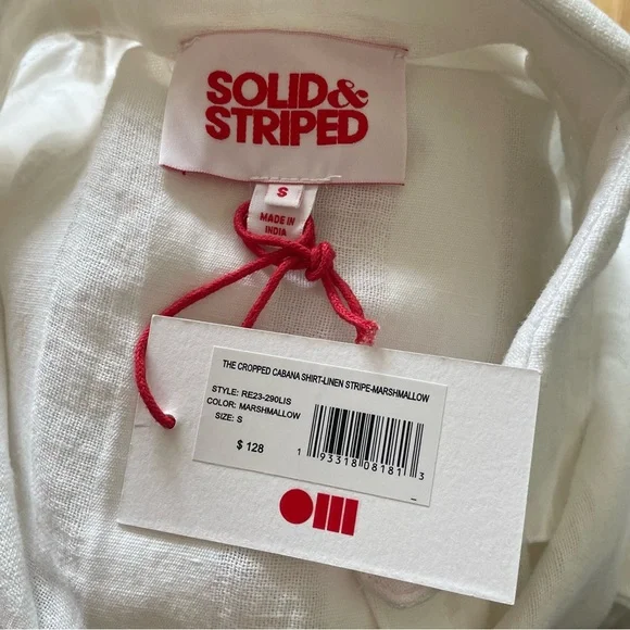 Solid and Striped The Cabana Linen Striped Cropped White Button Up Shirt NWT S - Picture 6 of 9